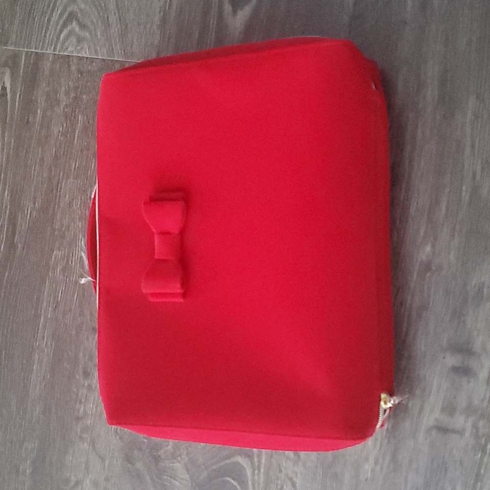 ❤️ Estee Lauder Large Makeup Cosmetic Bag TRAIN CASE Red Velvet Bow - Brand New
